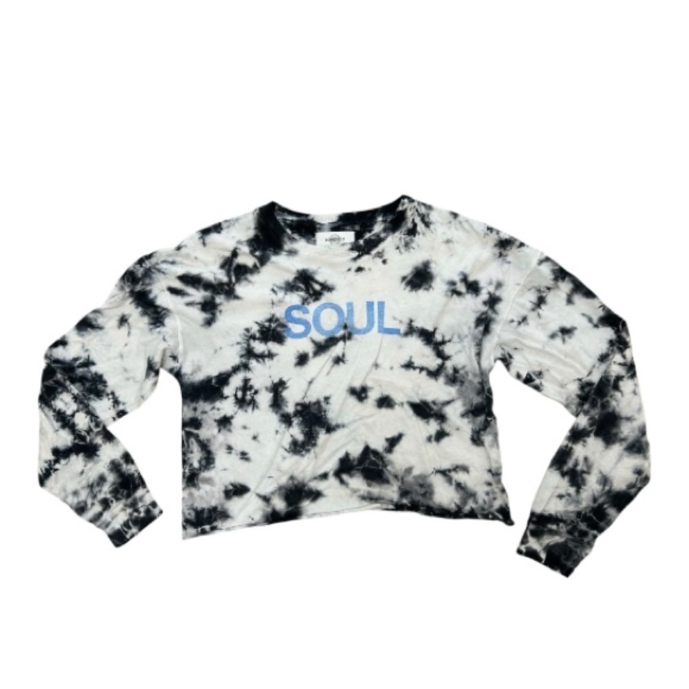 SoulCycle SOUL‎ Long Sleeve Cropped Grey White Black Tee Shirt Size Medium